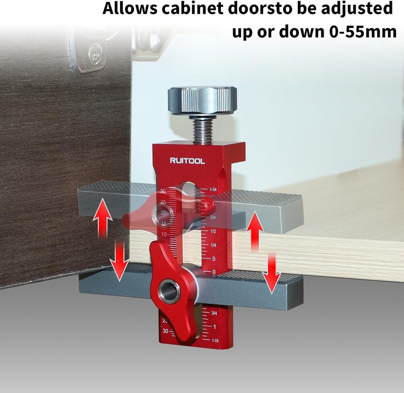 RUITOOL 2-in-1 Cabinet Door Mounting Jig & Rebound Device Tool with Bag, Installation Positioner for Frameless Cabinets Only, Easily Adjustable Aluminium Alloy Cabinet Hardware Jig with 3 Drill Bits - Image 3